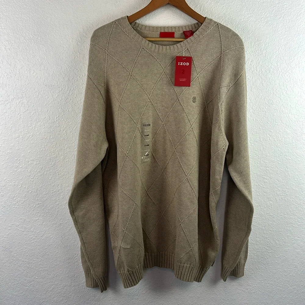 NWT Izod Mens diamond pattern tan sweater XL - Picture 1 of 7